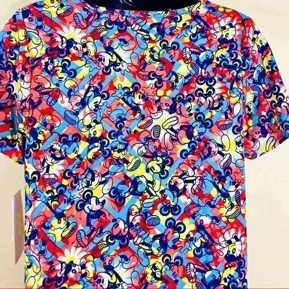 NWT LuLaRoe DISNEY Mickey Mouse Rainbow Scoop Neck Short Sleeve Fit Flare Top S - Picture 10 of 12